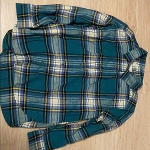 American eagle flannel. Teal, yellow, and white